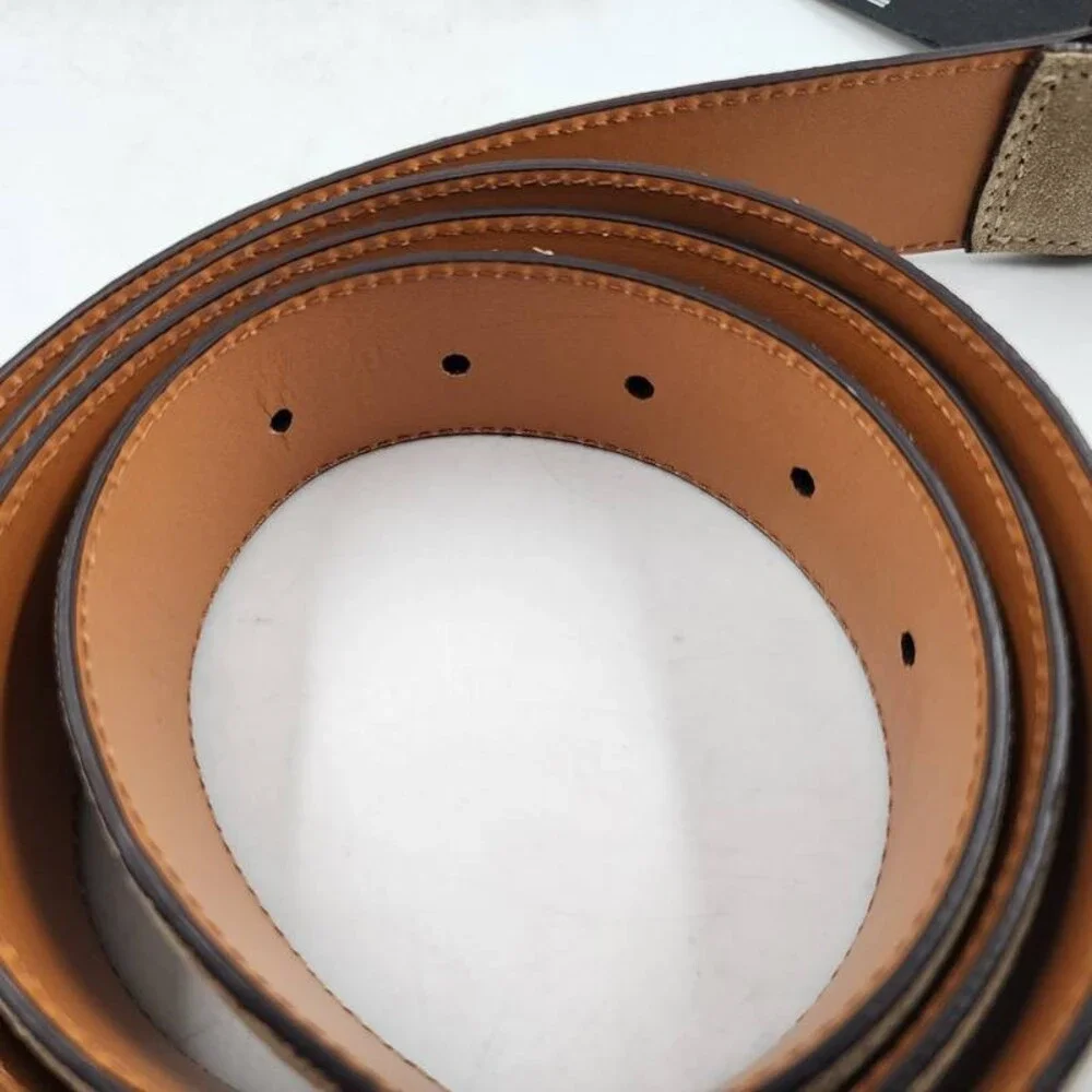 Magnanni Telante Suede & Leather Belt Men's 44 Taupe Nickel-Tone Square Buckle